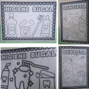 KIT DE CARTAZES PARA COLORIR HIGIENE BUCAL (saúde bucal, dia do dentista, profissões)