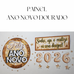 PAINEL ANO NOVO REDONDO DOURADO 2026