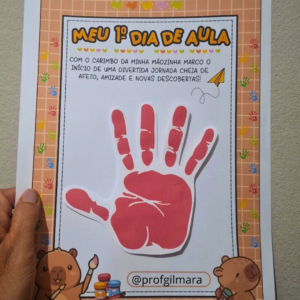 ATIVIDADE CARIMBO DA MÃO primeiro DIA DE AULA CAPIVARA (volta às aulas)