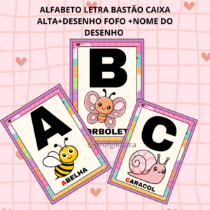 ALFABETO DE PAREDE LETRA BASTÃO E DESENHOS FOFOS JARDIM ENCANTADO