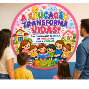 PAINEL REDONDO A EDUCAÇÃO TRANSFORMA VIDAS (dia da educação, educação infantil, reunião de pais, familia)
