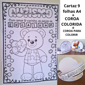 CARTAZ PARA COLORIR E COROAS AUTISMO PEÇAS QUE SE ENCAIXAM (2 de abril)