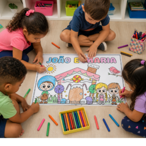 PAINEL PARA COLORIR JOÃO E MARIA (contos de fadas, era uma vez)