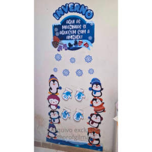 PAINEL COLABORATIVO LUVAS DE INVERNO (pinguim, estações do ano, frio, clima, tempo)
