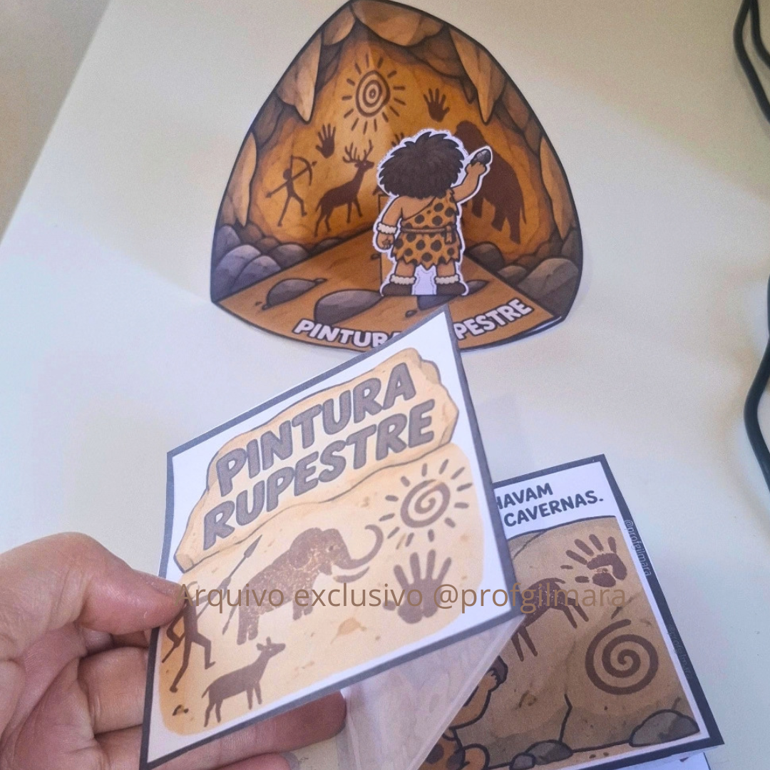 MINICENÁRIO E MINILIVRINHO PINTURA RUPESTRE (EVOLUÇÃO DOS MEIOS DE COMUNICAÇÃO, CAVERNA, PRÉ-HISTÓRIA)
